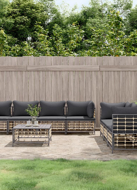 8-Delige Loungeset Met Kussens Poly Rattan Antracietkleurig
