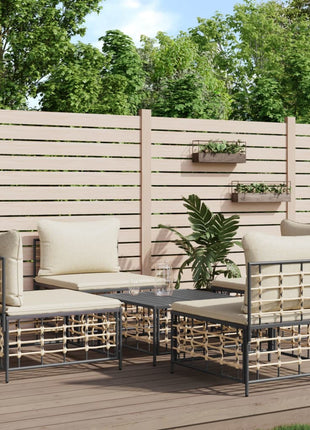 5-Delige Loungeset Met Kussens Poly Rattan Antracietkleurig
