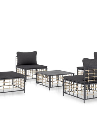 5-Delige Loungeset Met Kussens Poly Rattan Antracietkleurig