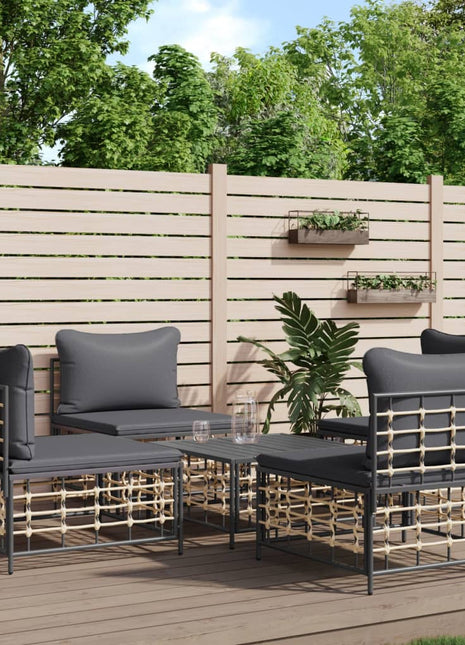 5-Delige Loungeset Met Kussens Poly Rattan Antracietkleurig