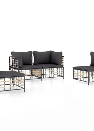 4-Delige Loungeset Met Kussens Poly Rattan Antracietkleurig
