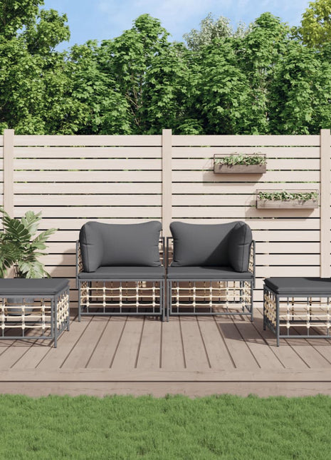 4-Delige Loungeset Met Kussens Poly Rattan Antracietkleurig