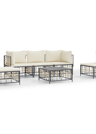 6-Delige Loungeset Met Kussens Poly Rattan Antracietkleurig