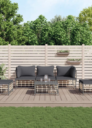6-Delige Loungeset Met Kussens Poly Rattan Antracietkleurig