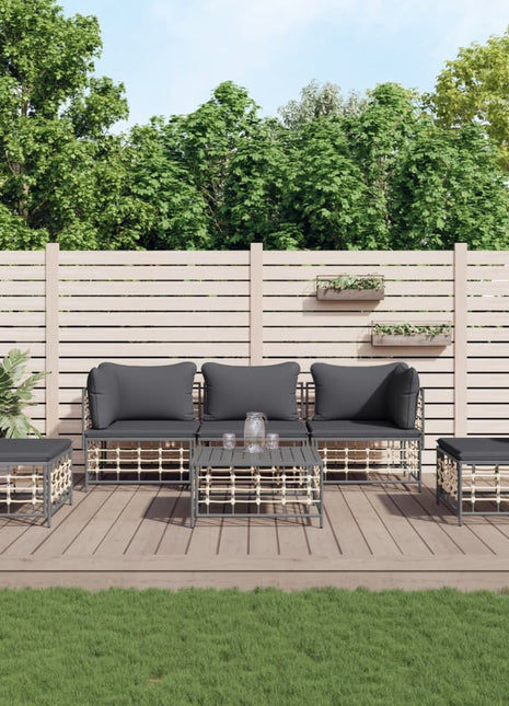 6-Delige Loungeset Met Kussens Poly Rattan Antracietkleurig