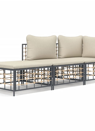 3-Delige Loungeset Met Kussens Poly Rattan Antracietkleurig