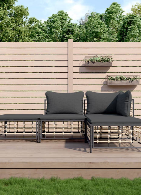 4-Delige Loungeset Met Kussens Poly Rattan Antracietkleurig
