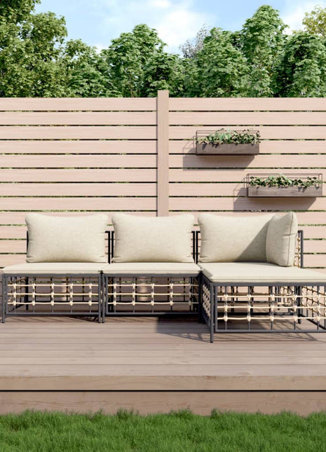 4-Delige Loungeset Met Kussens Poly Rattan Antracietkleurig