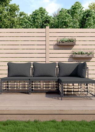 4-Delige Loungeset Met Kussens Poly Rattan Antracietkleurig
