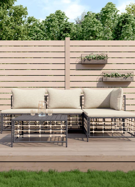 5-Delige Loungeset Met Kussens Poly Rattan Antracietkleurig
