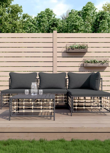 5-Delige Loungeset Met Kussens Poly Rattan Antracietkleurig