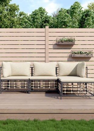 4-Delige Loungeset Met Kussens Poly Rattan Antracietkleurig