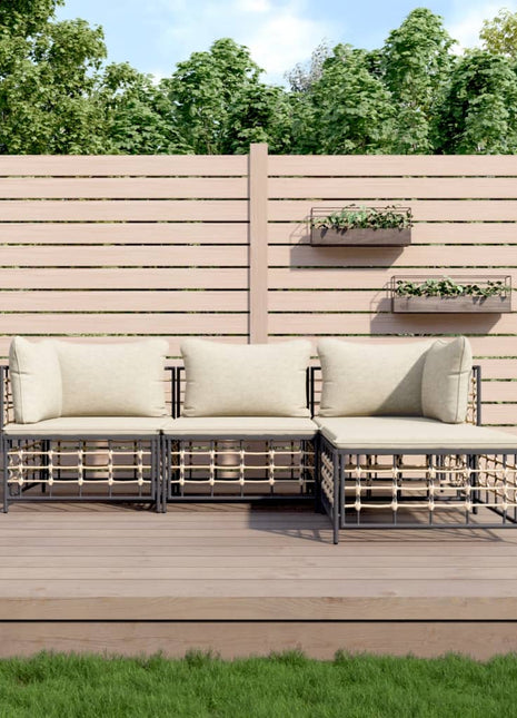 4-Delige Loungeset Met Kussens Poly Rattan Antracietkleurig