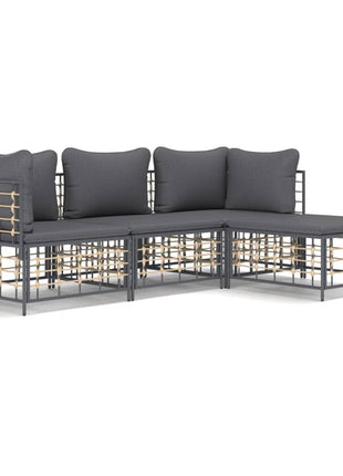 4-Delige Loungeset Met Kussens Poly Rattan Antracietkleurig