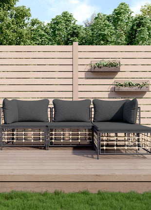 4-Delige Loungeset Met Kussens Poly Rattan Antracietkleurig