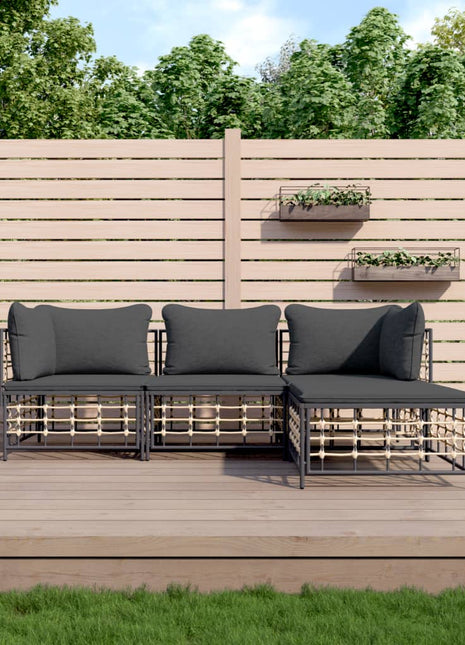4-Delige Loungeset Met Kussens Poly Rattan Antracietkleurig