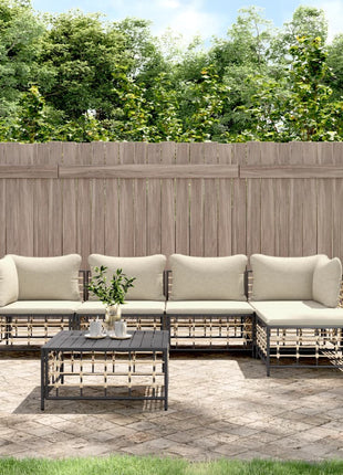 6-Delige Loungeset Met Kussens Poly Rattan Antracietkleurig