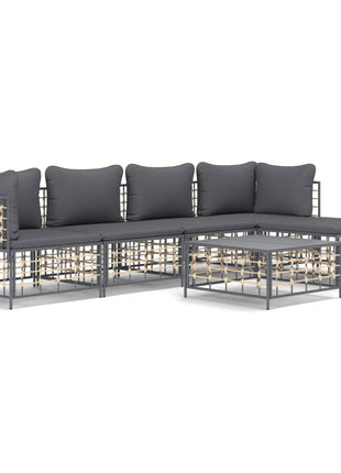 6-Delige Loungeset Met Kussens Poly Rattan Antracietkleurig