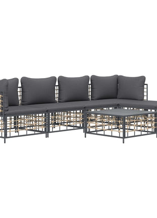 6-Delige Loungeset Met Kussens Poly Rattan Antracietkleurig
