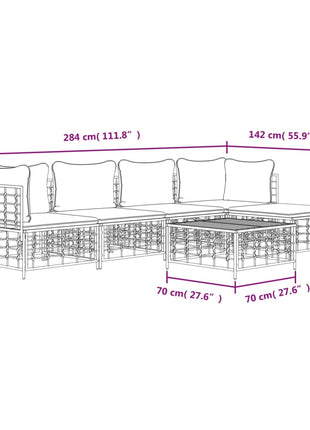 6-Delige Loungeset Met Kussens Poly Rattan Antracietkleurig