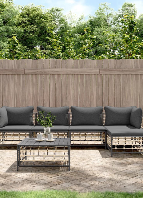 6-Delige Loungeset Met Kussens Poly Rattan Antracietkleurig