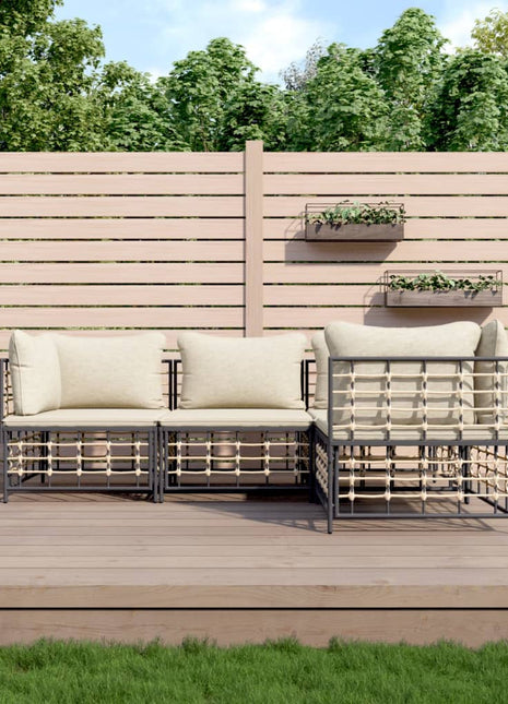 4-Delige Loungeset Met Kussens Poly Rattan Antracietkleurig