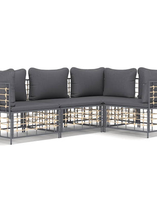 4-Delige Loungeset Met Kussens Poly Rattan Antracietkleurig