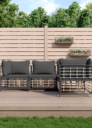 4-Delige Loungeset Met Kussens Poly Rattan Antracietkleurig