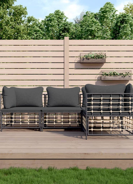 4-Delige Loungeset Met Kussens Poly Rattan Antracietkleurig