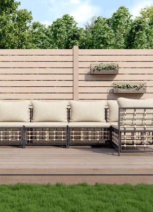 5-Delige Loungeset Met Kussens Poly Rattan Antracietkleurig
