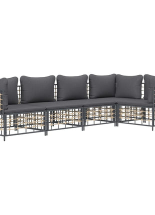 5-Delige Loungeset Met Kussens Poly Rattan Antracietkleurig