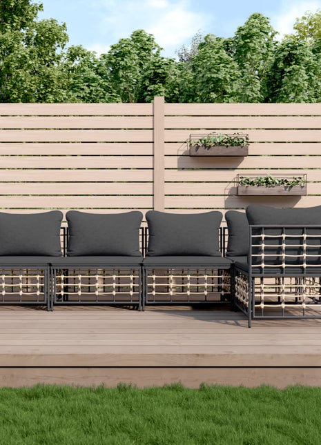 5-Delige Loungeset Met Kussens Poly Rattan Antracietkleurig