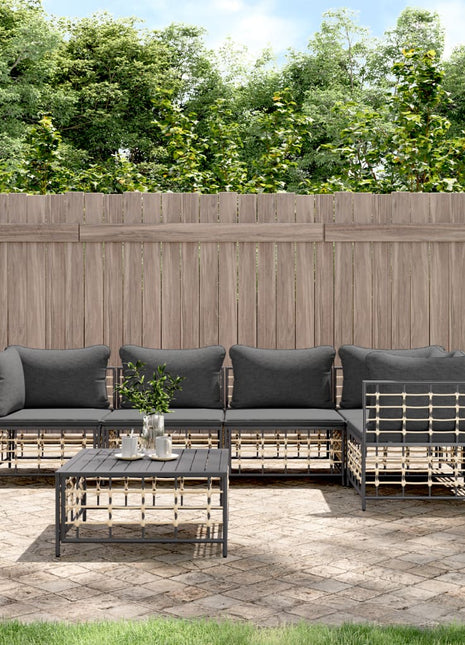 6-Delige Loungeset Met Kussens Poly Rattan Antracietkleurig