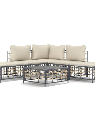 6-Delige Loungeset Met Kussens Poly Rattan Antracietkleurig
