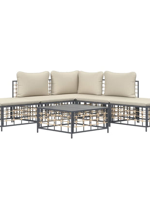 6-Delige Loungeset Met Kussens Poly Rattan Antracietkleurig