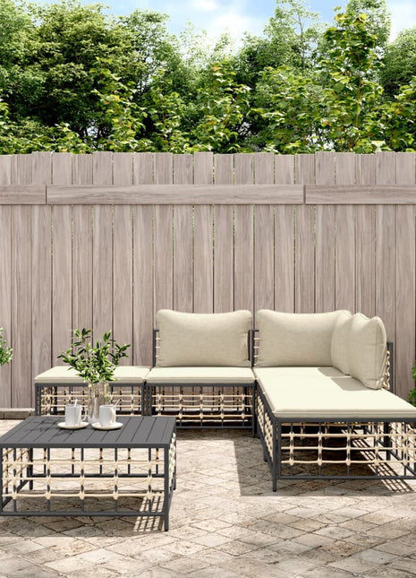 6-Delige Loungeset Met Kussens Poly Rattan Antracietkleurig