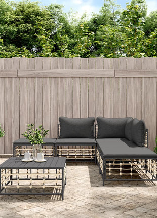 6-Delige Loungeset Met Kussens Poly Rattan Antracietkleurig