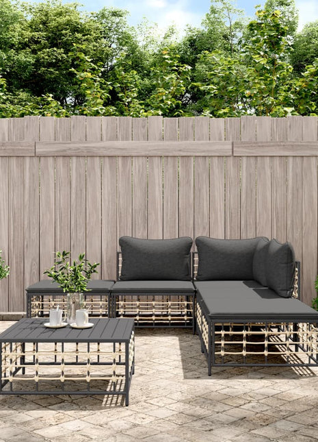 6-Delige Loungeset Met Kussens Poly Rattan Antracietkleurig