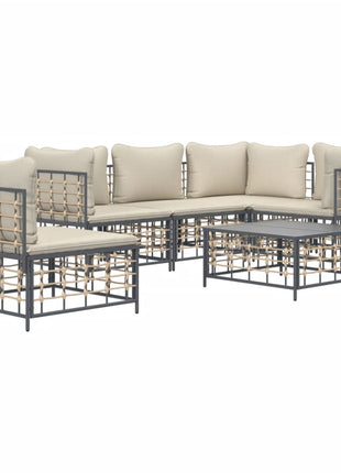 6-Delige Loungeset Met Kussens Poly Rattan Antracietkleurig