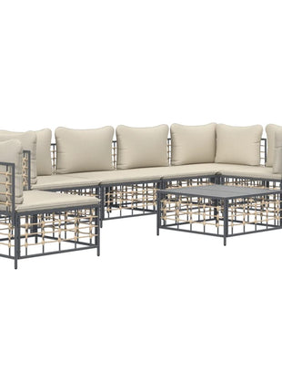 7-Delige Loungeset Met Kussens Poly Rattan Antracietkleurig