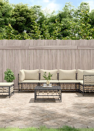 7-Delige Loungeset Met Kussens Poly Rattan Antracietkleurig