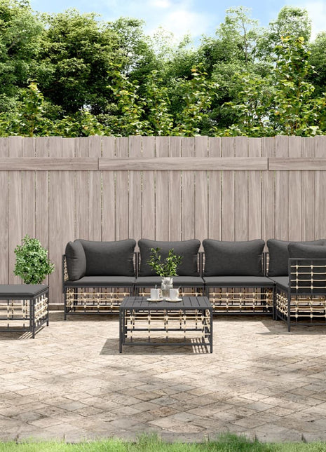 7-Delige Loungeset Met Kussens Poly Rattan Antracietkleurig