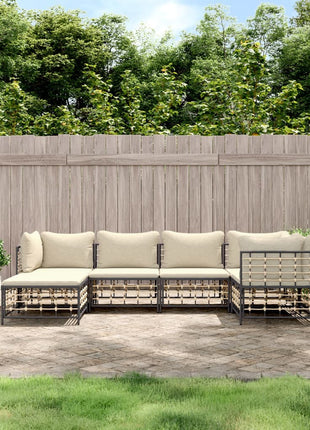 6-Delige Loungeset Met Kussens Poly Rattan Antracietkleurig