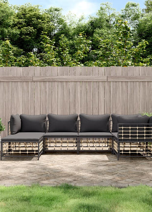 6-Delige Loungeset Met Kussens Poly Rattan Antracietkleurig