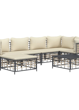 7-Delige Loungeset Met Kussens Poly Rattan Antracietkleurig