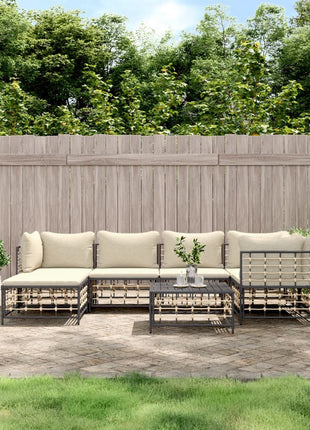 7-Delige Loungeset Met Kussens Poly Rattan Antracietkleurig