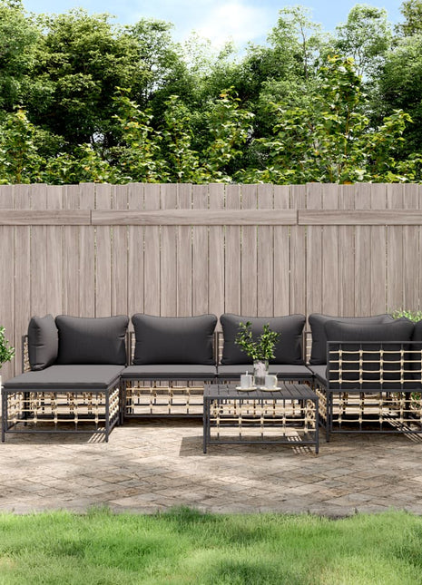 7-Delige Loungeset Met Kussens Poly Rattan Antracietkleurig