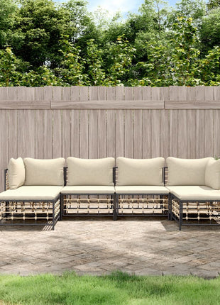 6-Delige Loungeset Met Kussens Poly Rattan Antracietkleurig