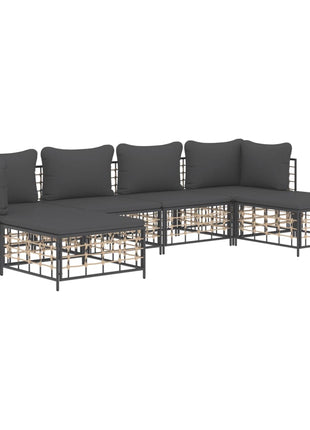 6-Delige Loungeset Met Kussens Poly Rattan Antracietkleurig