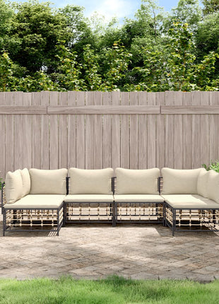 6-Delige Loungeset Met Kussens Poly Rattan Antracietkleurig